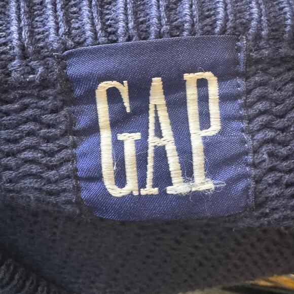 Gap 1990's Navy White XL Cotton Cable Knit Collegiate Preppy Cardigan Sweater - Picture 5 of 8